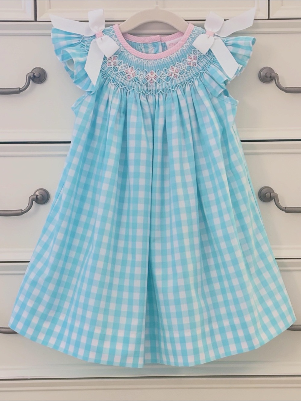 NWOT Stitchy Fish Traditional Teal Smocked Bishop Dress Size 18 Months